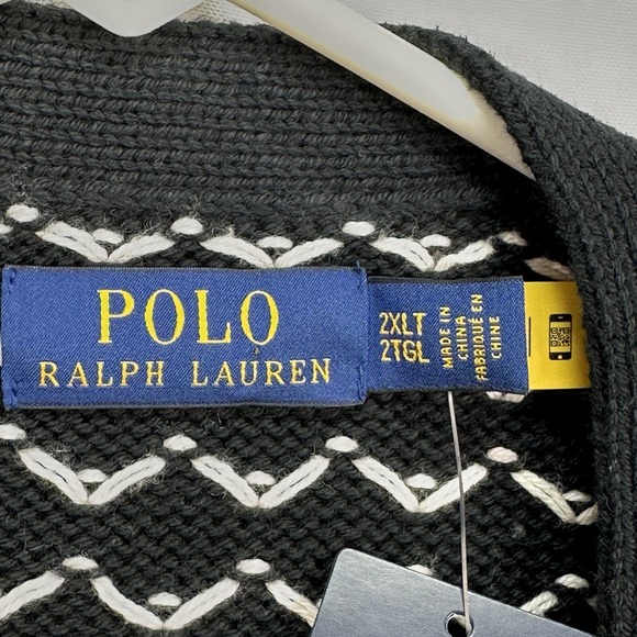 NWT Polo Ralph Lauren Mens Snowflake Cotton/Cashmere Cardigan Sweater Black 2XLT - Picture 8 of 12
